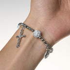 Christianartworkshop Delicate White Rose Devotional Beads Rosary and Bracelets with Virgin Mary