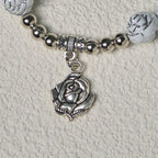 Christianartworkshop Delicate White Rose Devotional Beads Rosary and Bracelets with Virgin Mary