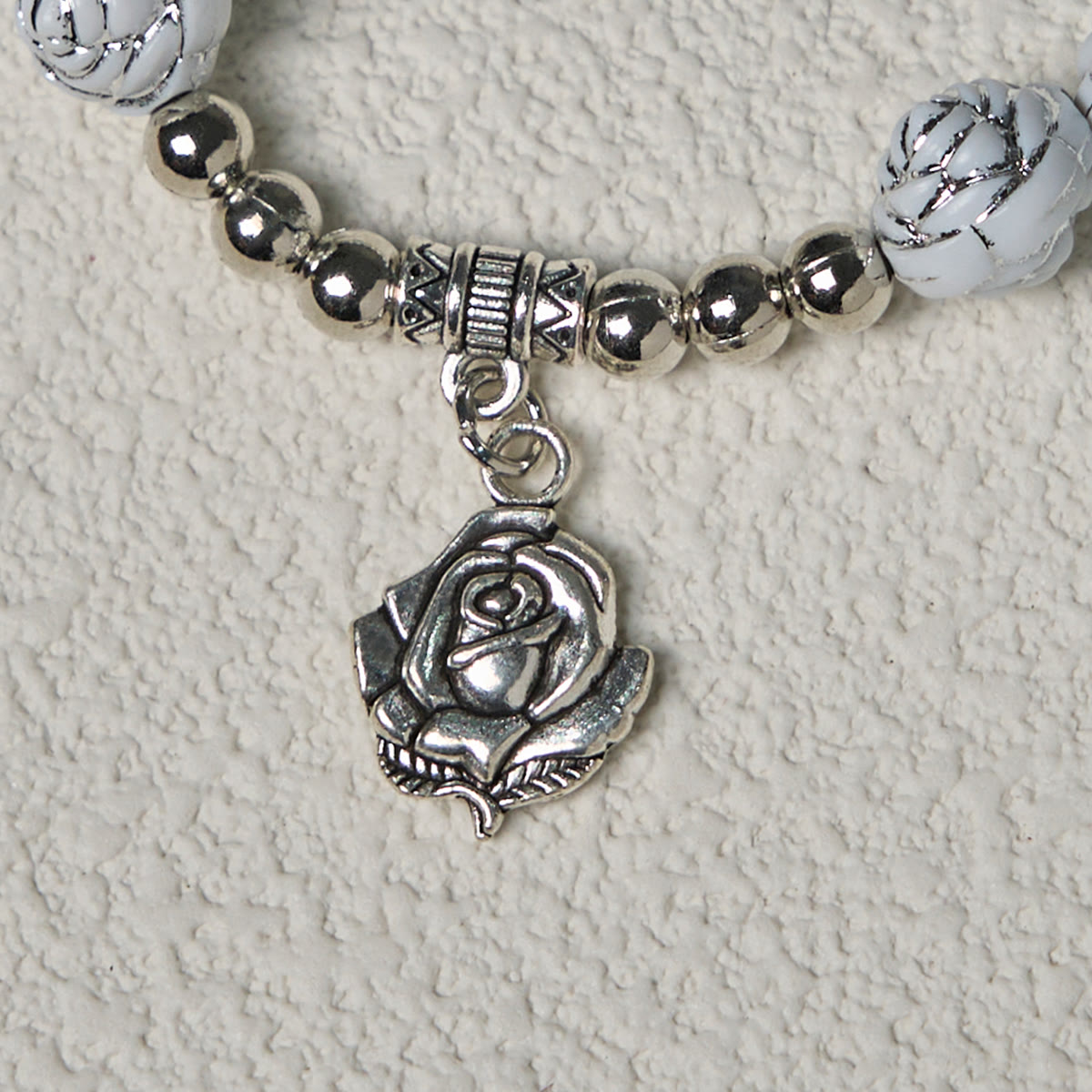 Christianartworkshop Delicate White Rose Devotional Beads Rosary and Bracelets with Virgin Mary