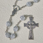 Christianartworkshop Delicate White Rose Devotional Beads Rosary and Bracelets with Virgin Mary