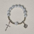 Christianartworkshop Delicate White Rose Devotional Beads Rosary and Bracelets with Virgin Mary