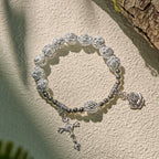 Christianartworkshop Delicate White Rose Devotional Beads Rosary and Bracelets with Virgin Mary