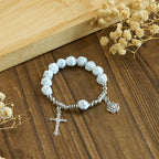 Christianartworkshop Delicate White Rose Devotional Beads Rosary and Bracelets with Virgin Mary