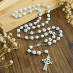 Christianartworkshop Delicate White Rose Devotional Beads Rosary and Bracelets with Virgin Mary