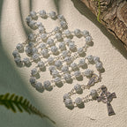 Christianartworkshop Delicate White Rose Devotional Beads Rosary and Bracelets with Virgin Mary