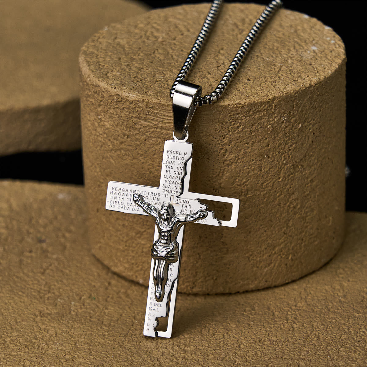 Christianartworkshop Lord's Prayer Inscription with Crucifix Necklace: Guard My Steps