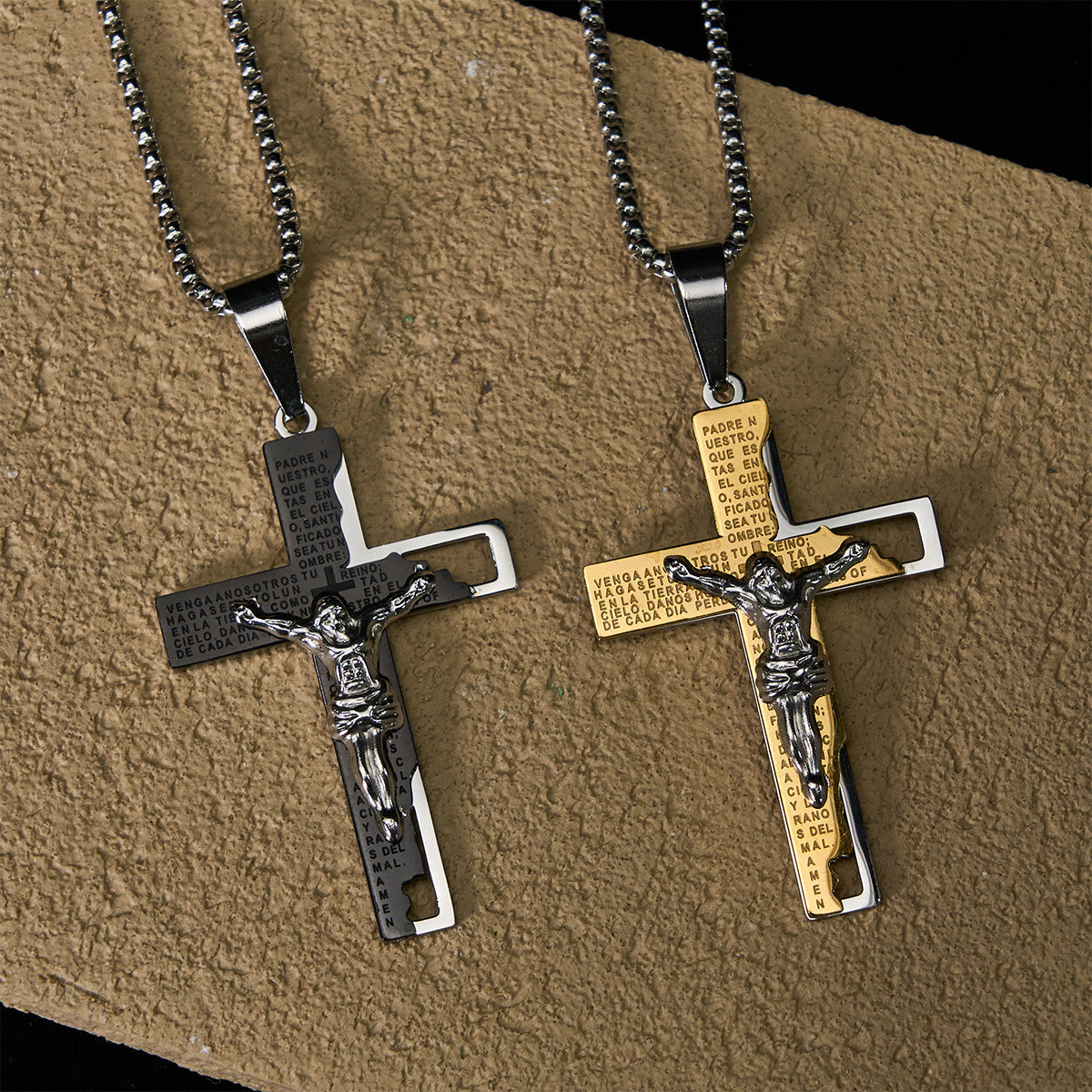 Christianartworkshop Lord's Prayer Inscription with Crucifix Necklace: Guard My Steps