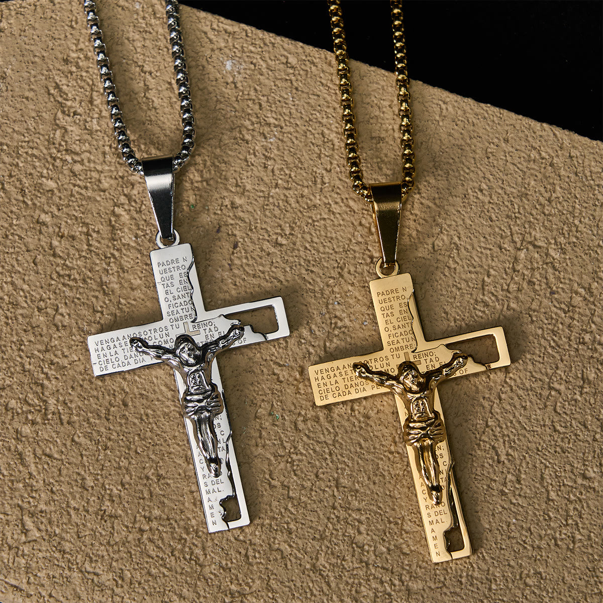 Christianartworkshop Lord's Prayer Inscription with Crucifix Necklace: Guard My Steps