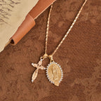 Christianartworkshop Virgin Mary & Crucifix Double Pendant Necklace With Zircon: Elegant Daily Devotion Faith Pendant