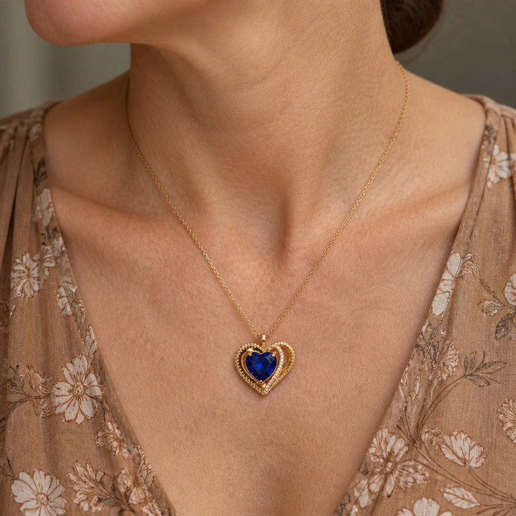 Elsie | Double Heart Blue Pendant Necklace