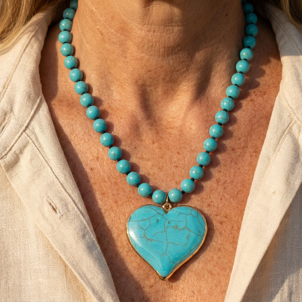 Constance | Turquoise Heart Stone Pearl Necklace