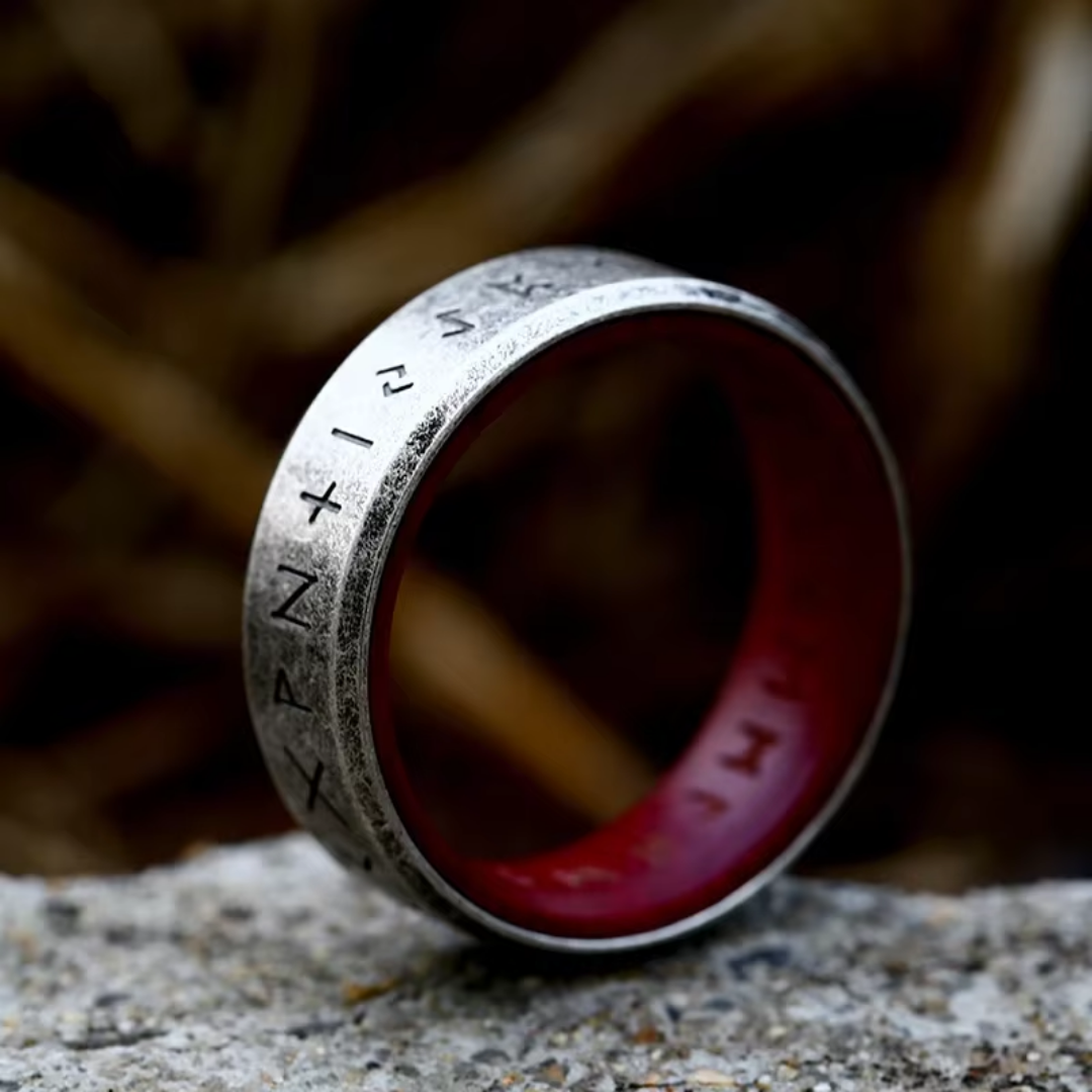 Cassius | Silver and Red Leather Ring