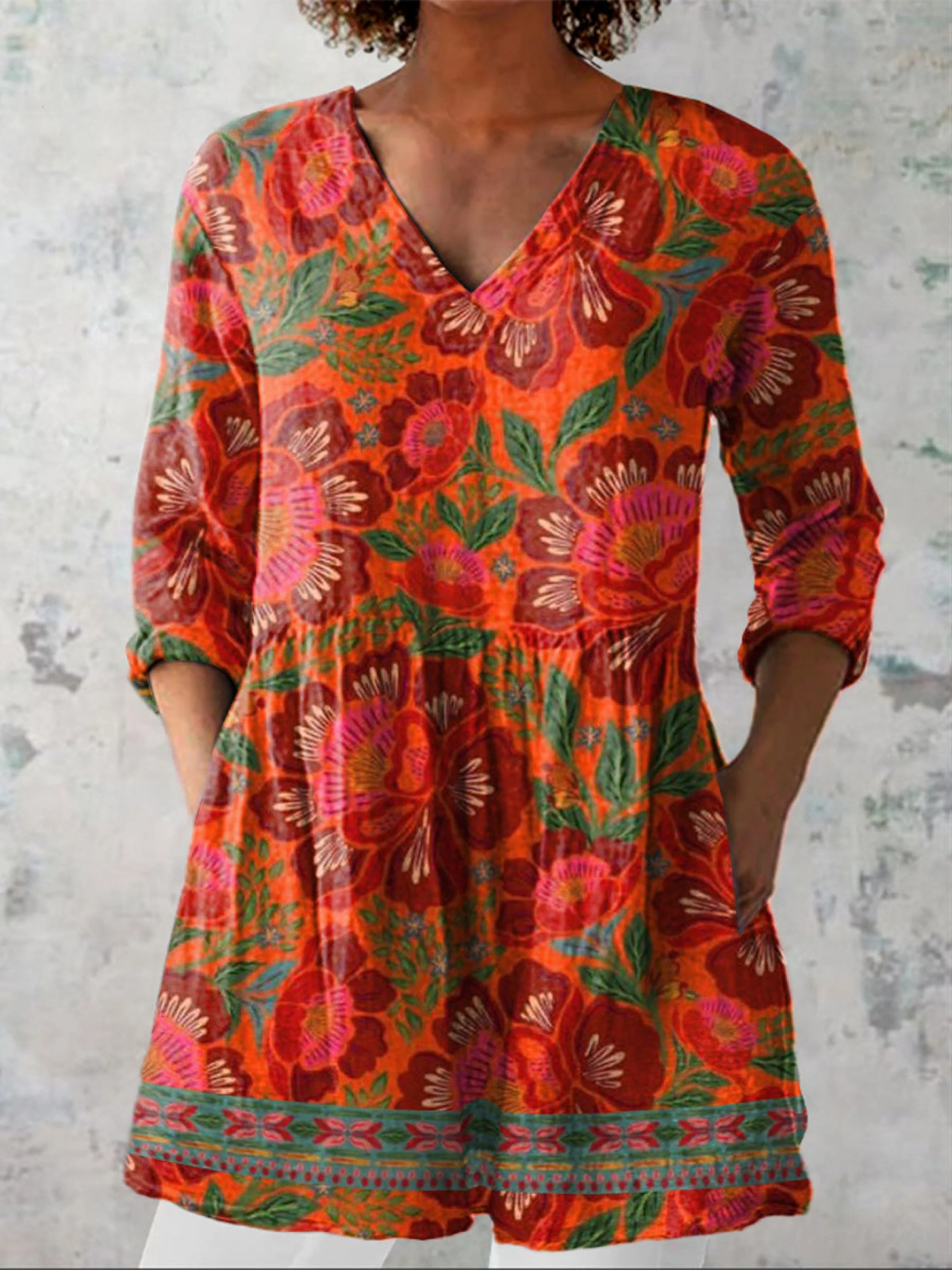 Michelle | Long Blouse with V-Neck