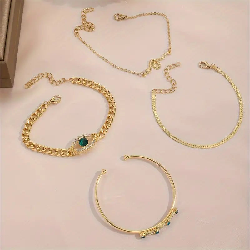 Noa | Gold Emerald Charm Bracelet Set