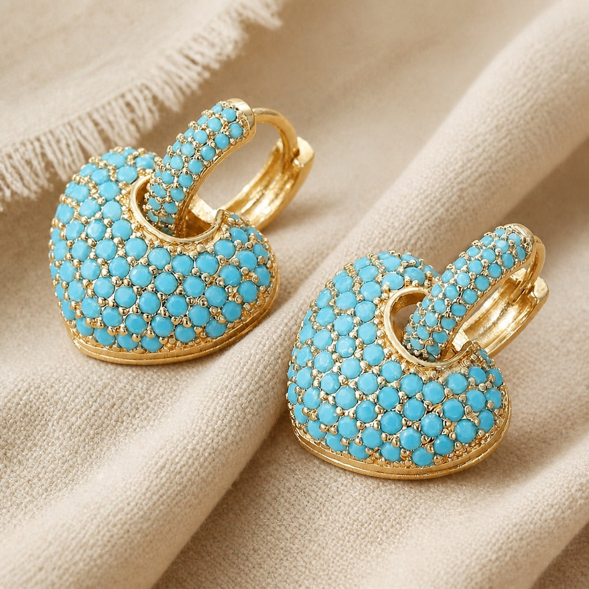 Lavinia | Turquoise Pavé Heart Earrings
