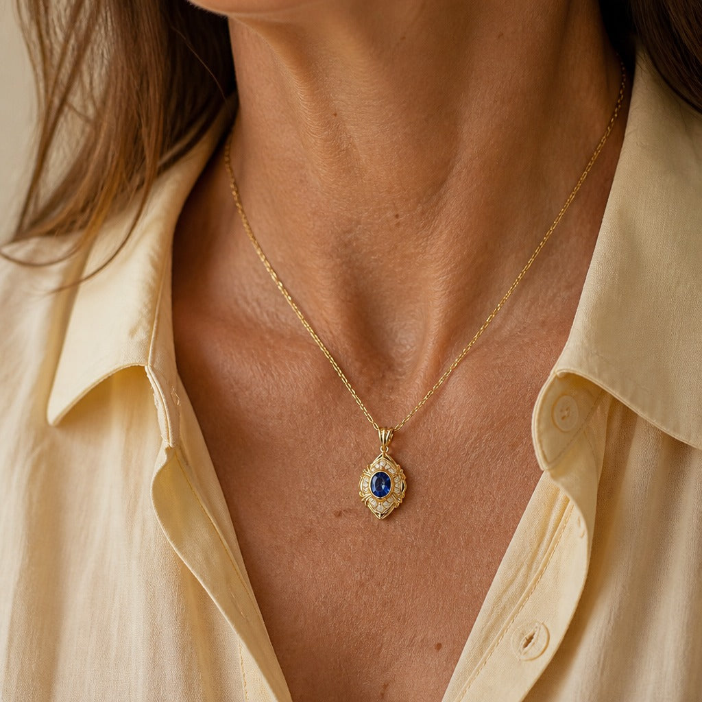 Catherine | Ornate Blue Pendant Necklace