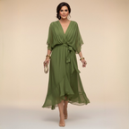 Verenia | Elegant V-Neck Flowy Sleeve Dress