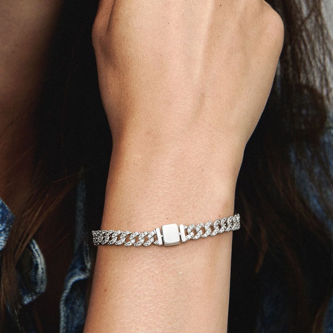 Paved Cuban Armband | White Gold
