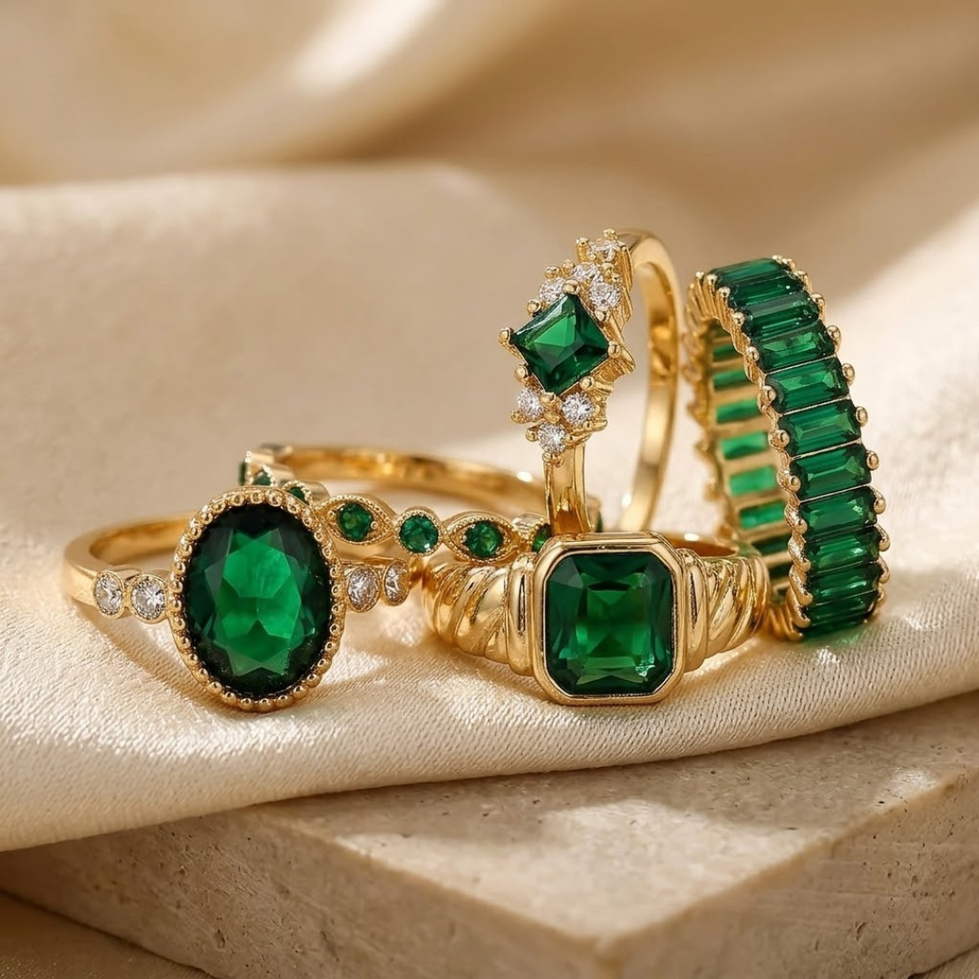 Evergreen | Emerald Ring Set