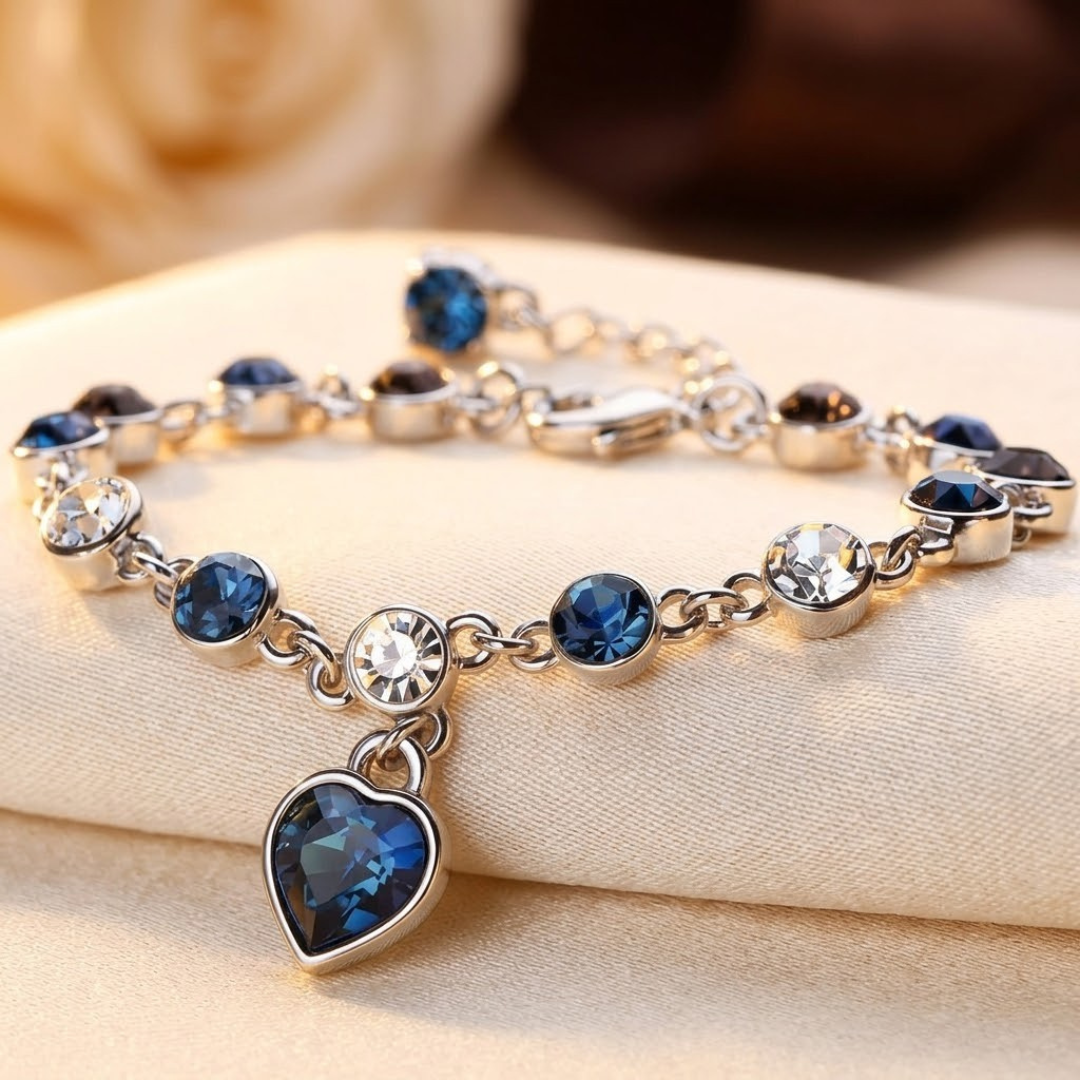 Eléonore | Silver Sapphire Heart Chain Bracelet