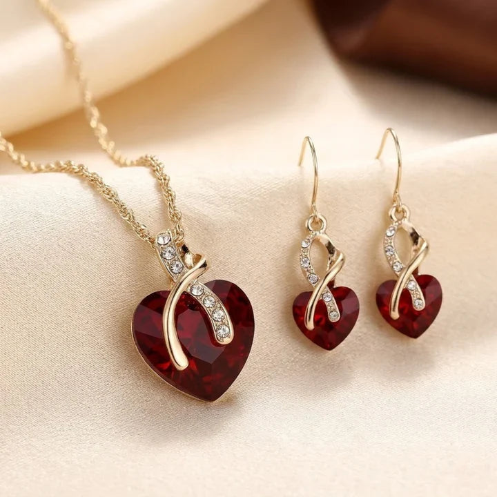Valentina | Ruby Heart Jewellery Set