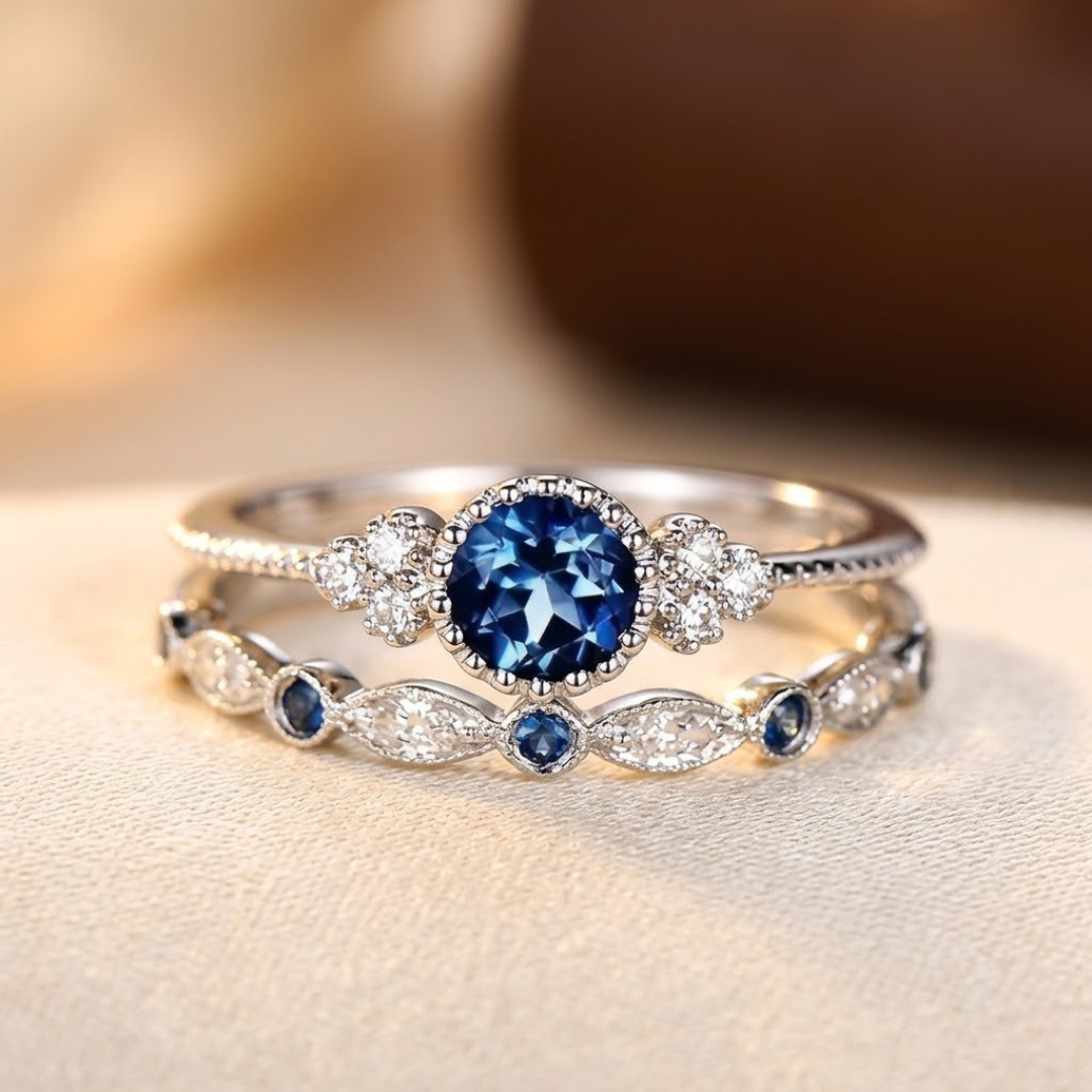 Saskia | Sapphire Silver Halo Ring