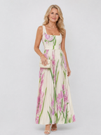 Phyllis | Sleeveless Satin Midi Dress with Square Neckline and Elegant Pleats