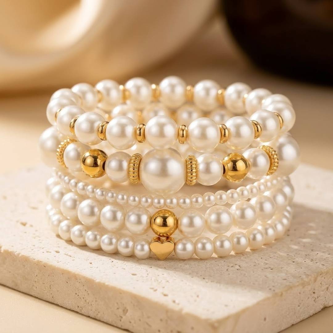 Margot | Gold Pearl Bracelet Set