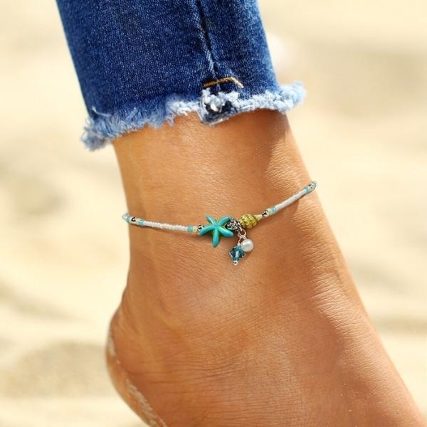 Star and Shell Anklet with Natural Stones