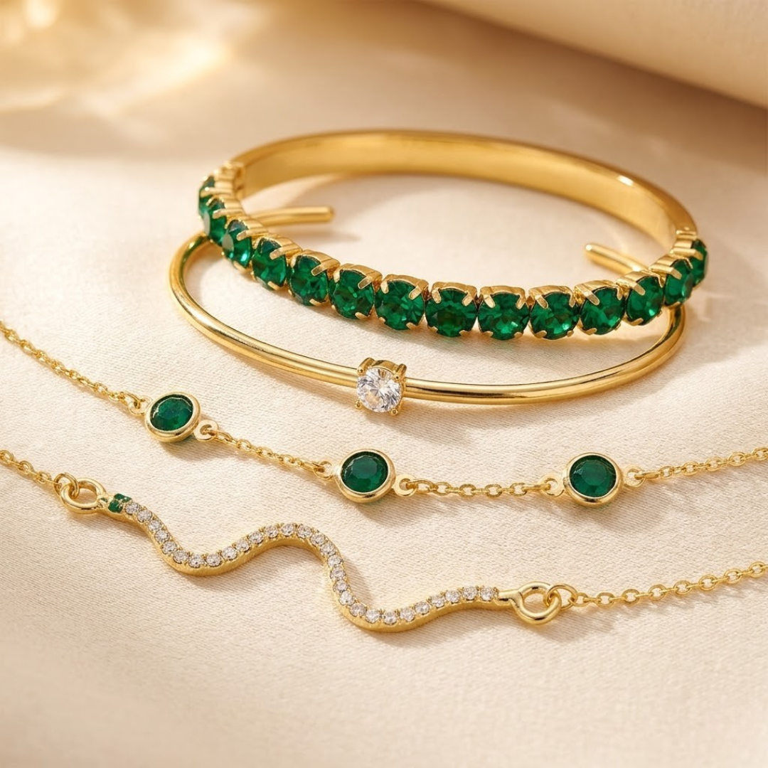 Ottilie | Gold Emerald Bracelet Set