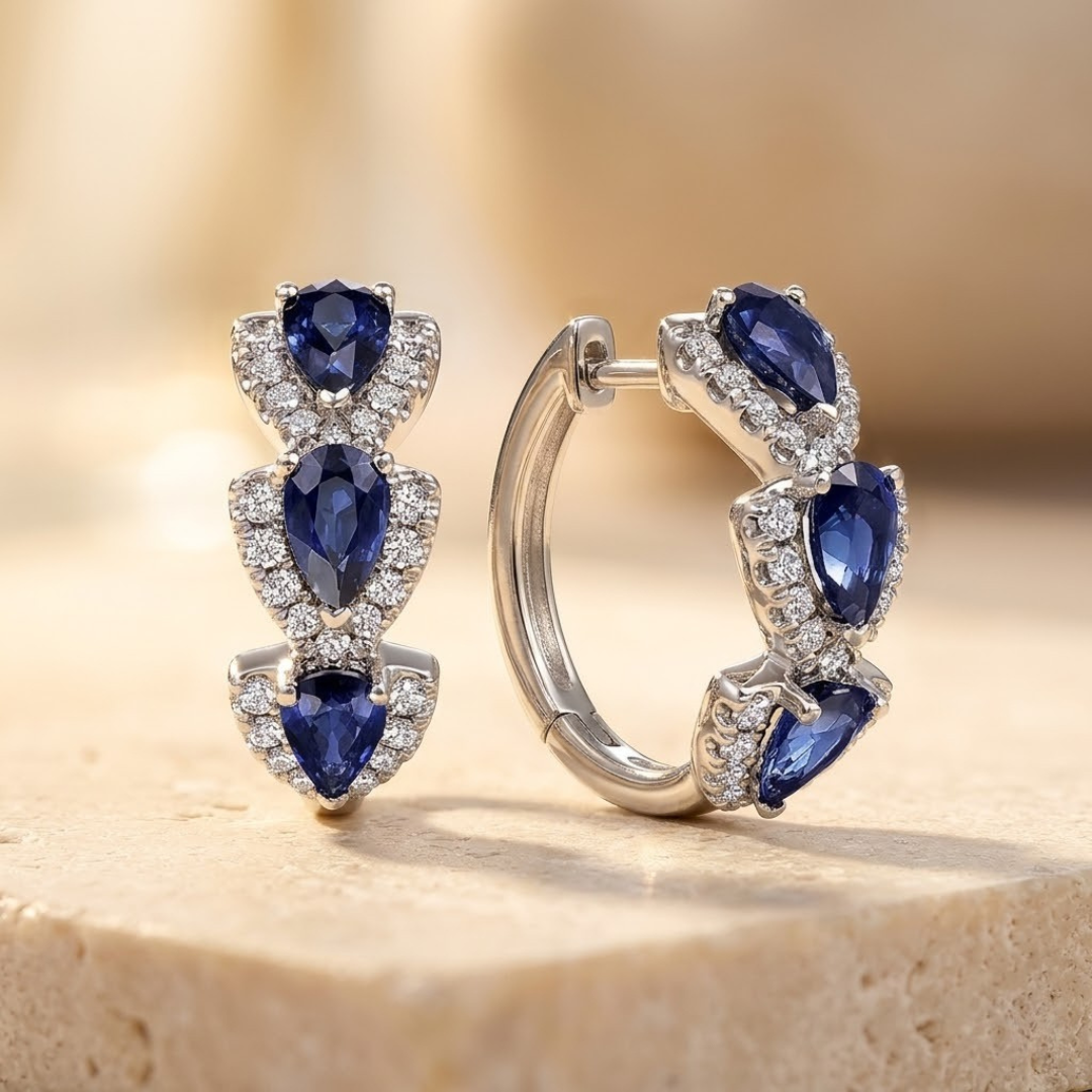 Delphine | Sapphire Halo Hoop Earrings