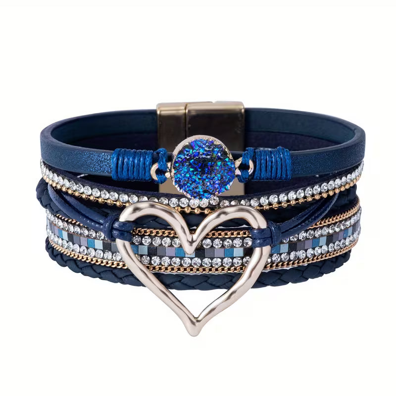 Boho Multi-layered Bracelet with Golden Heart