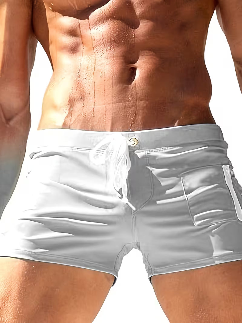Breccan | Trendy Zipper Boxer Swim Trunks