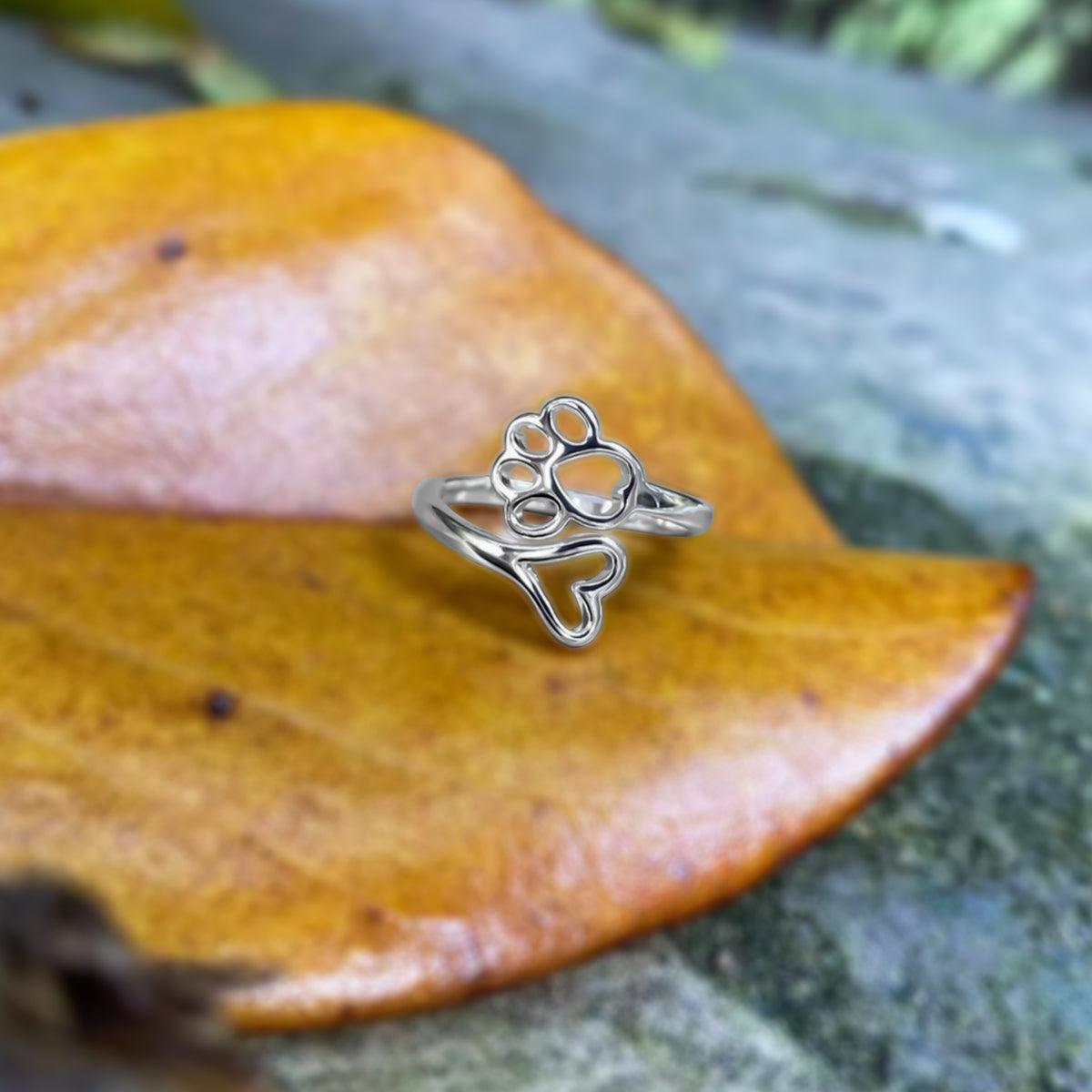 Adjustable Paw and Heart Ring