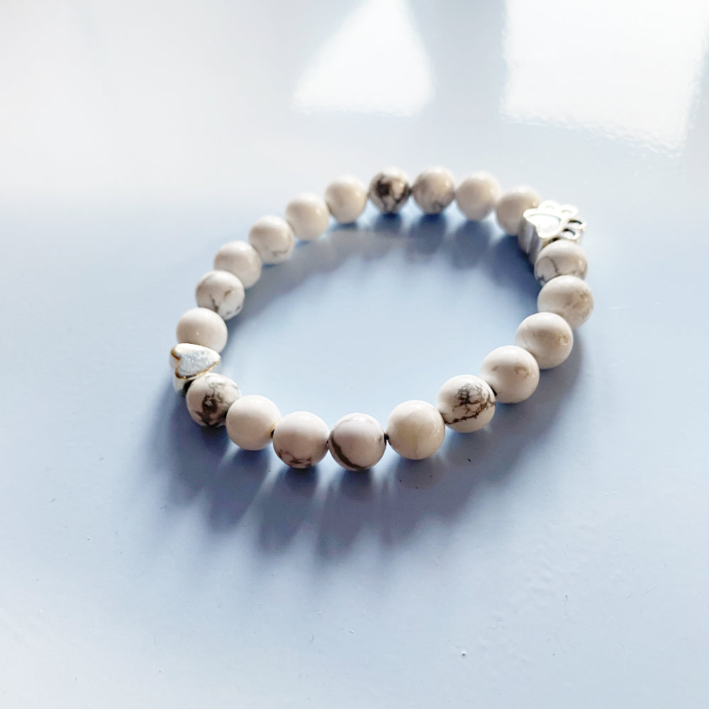 Natural Stone Bracelet with Paw and Heart Pendant