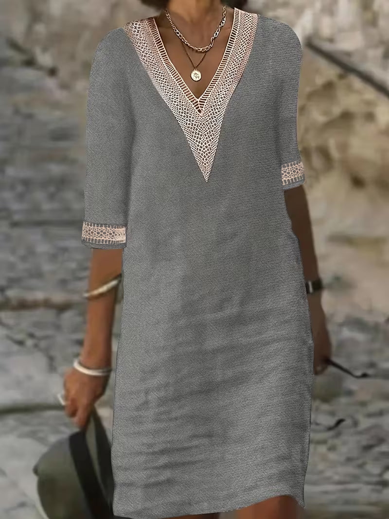 Imelda | Stylish V-Neck Mid Sleeve Dress