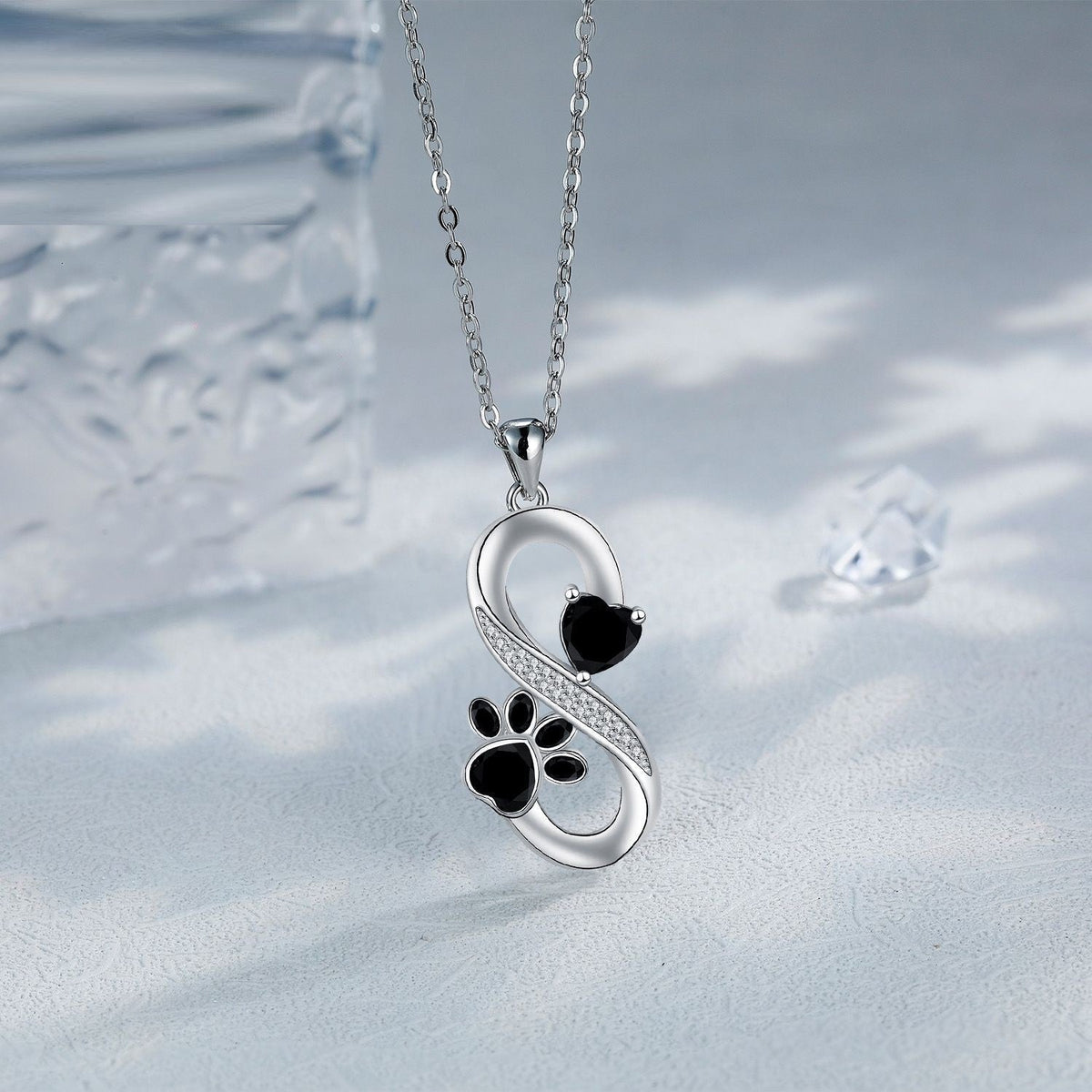 Infinity Symbol Necklace with Hearts and Paw Print