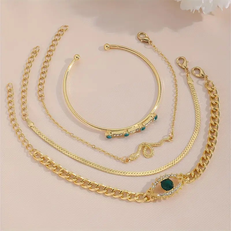 Noa | Gold Emerald Charm Bracelet Set
