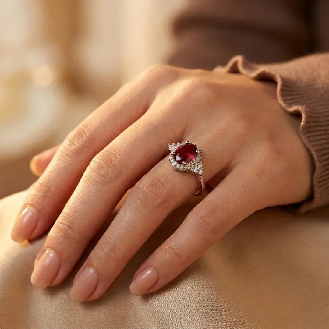Odette | Silver Ruby Halo Ring