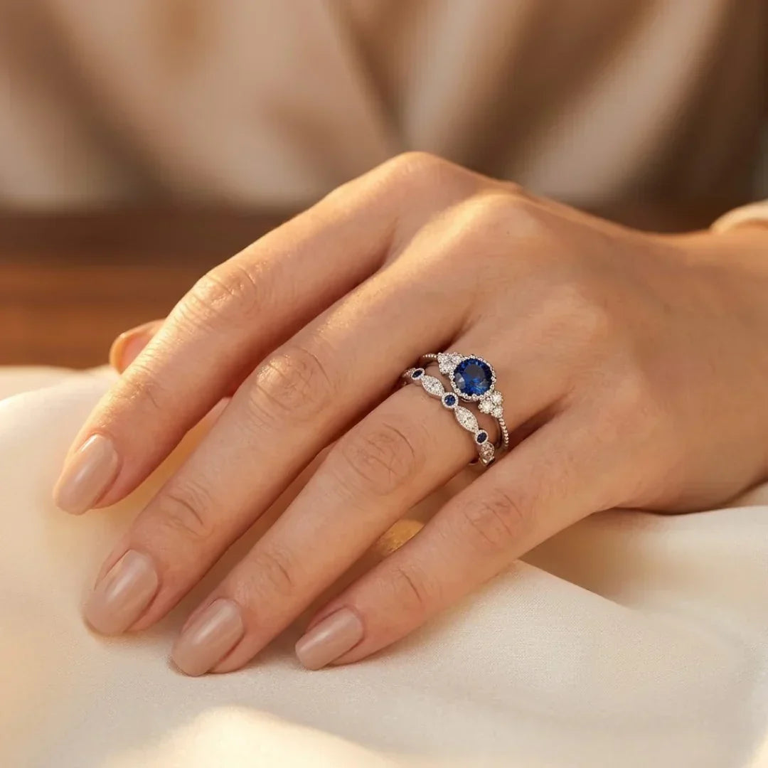 Brigitte | Silver Sapphire Halo Ring
