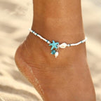 Star and Shell Anklet with Natural Stones