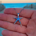 Necklace with Star Seahorse Pendant in Silver with Blue Opal