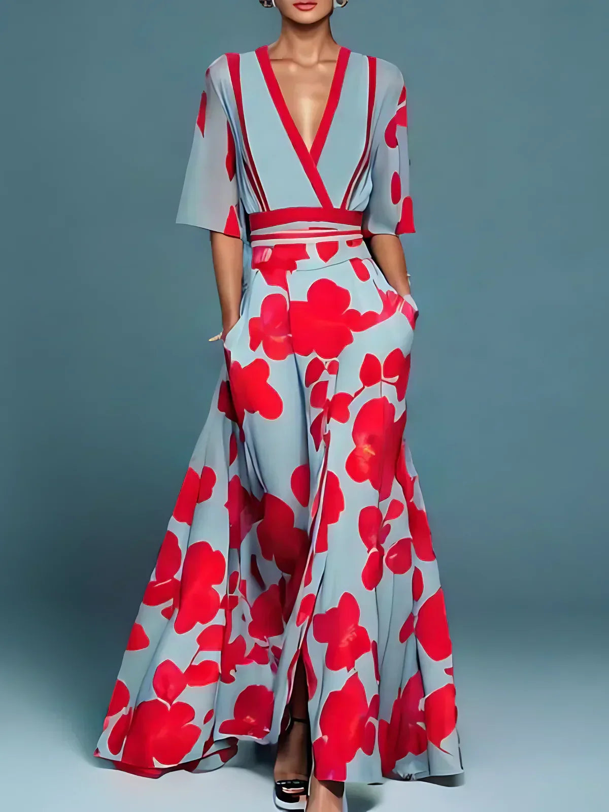 Elissa | Elegant Floral V-neck Dress