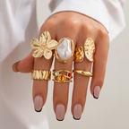 6-Piece Gold Baroque Pearl Ring Set