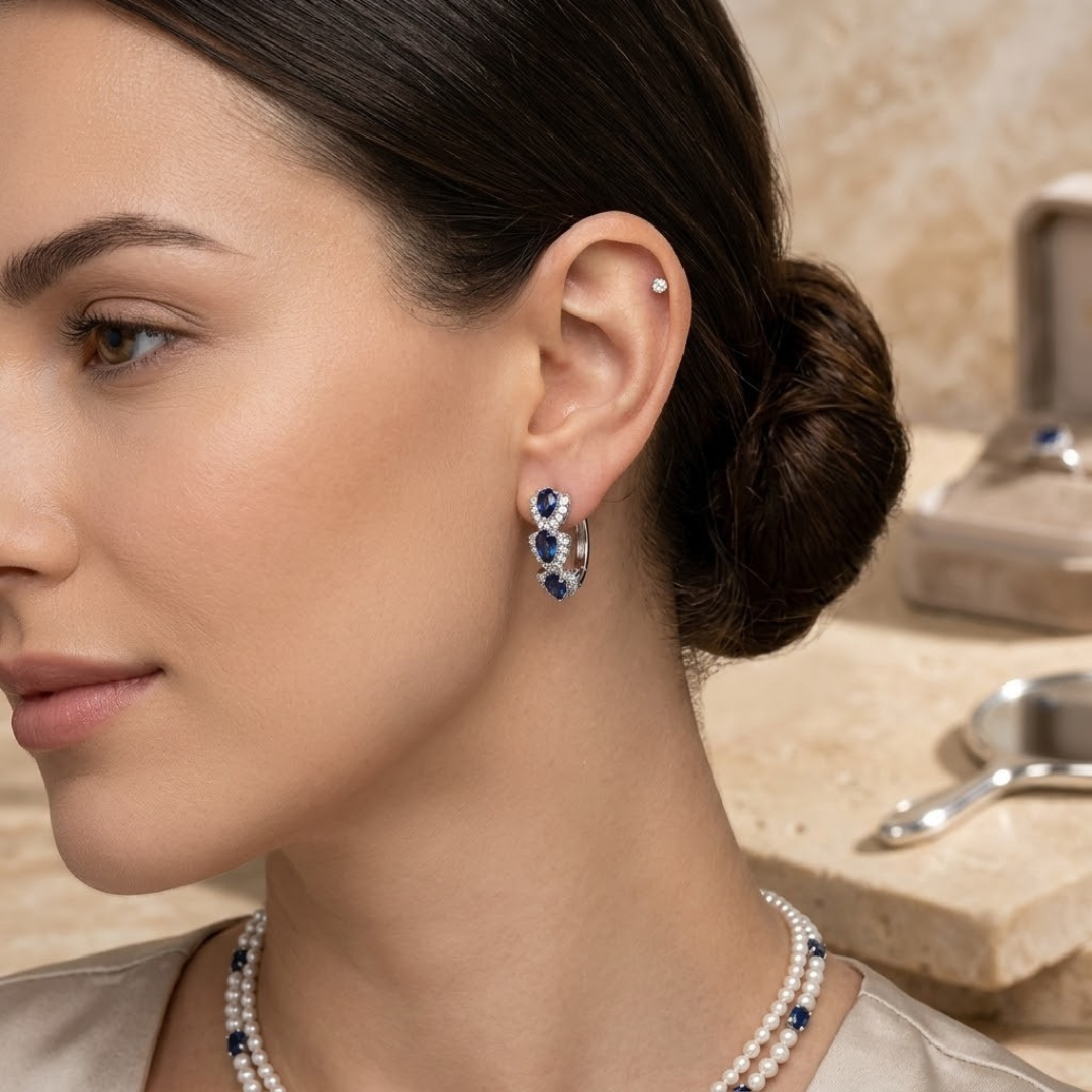 Sixtine | Silver Sapphire Halo Hoops