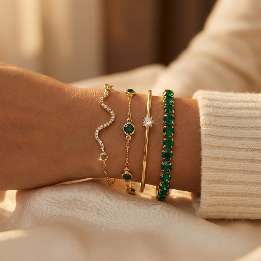 Lucie | Gold Emerald Bracelet Set