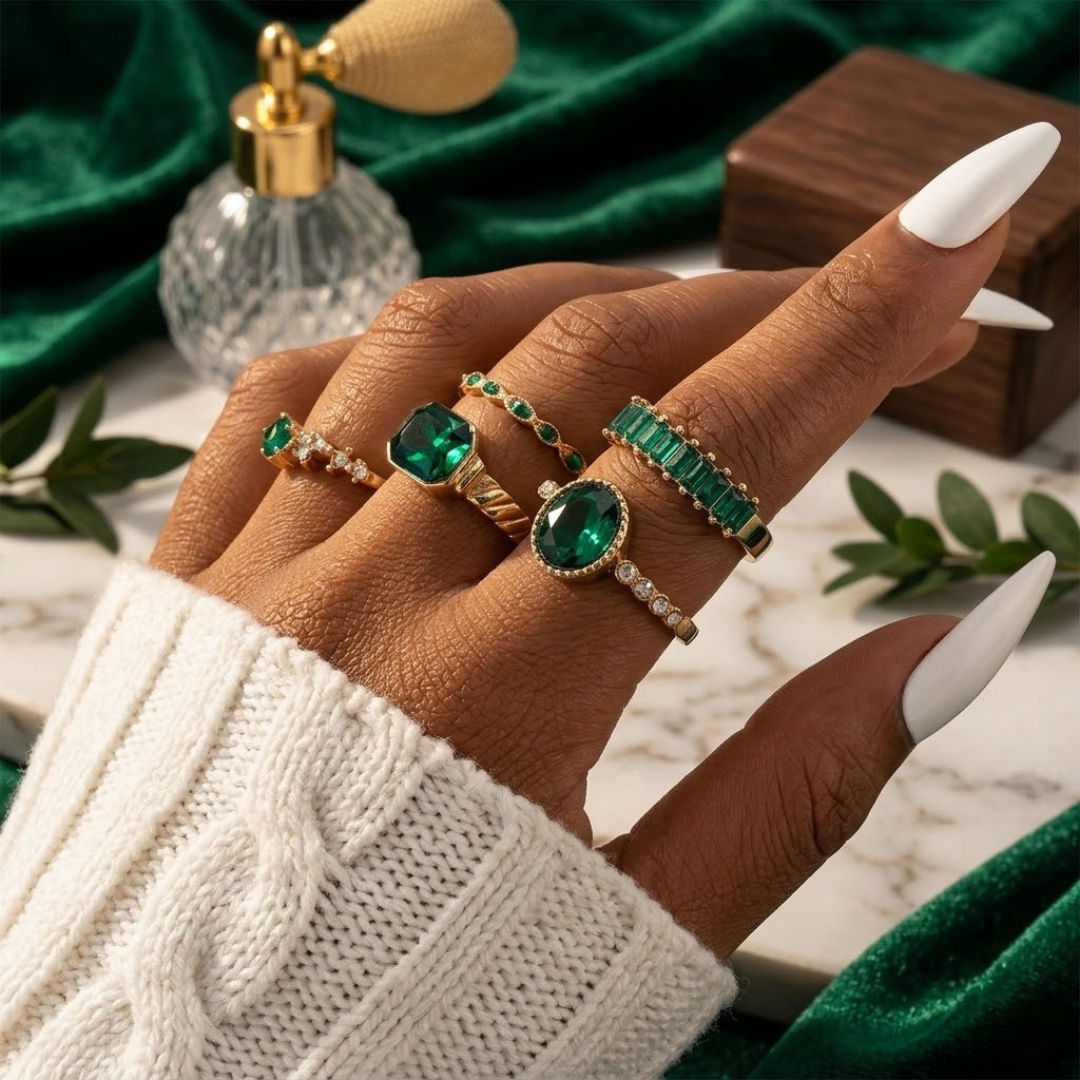 Evergreen | Emerald Ring Set