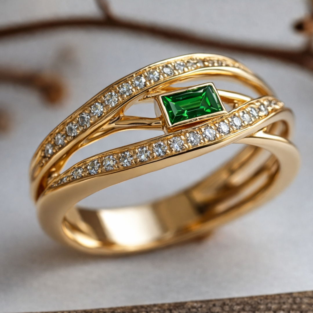 Golden Ivy Ring | Emerald Green