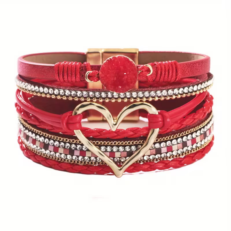 Boho Multi-layered Bracelet with Golden Heart