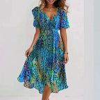 Gwyneth | Elegant Short Sleeve Printed Dress